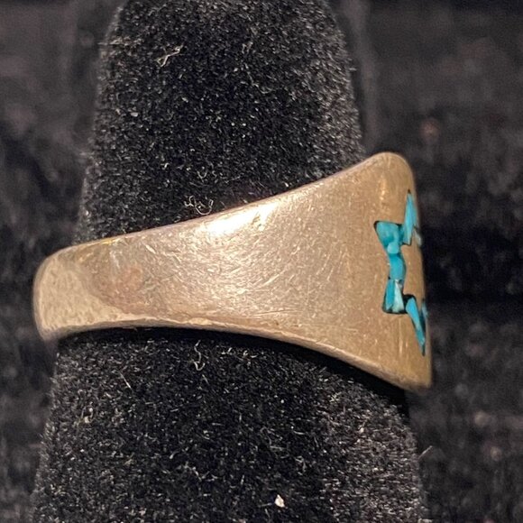 Ring 6-Pointed Star inlayed Crushed Turquoise Size 4.5 Sterling Silver Stamped 9 - Picture 4 of 8